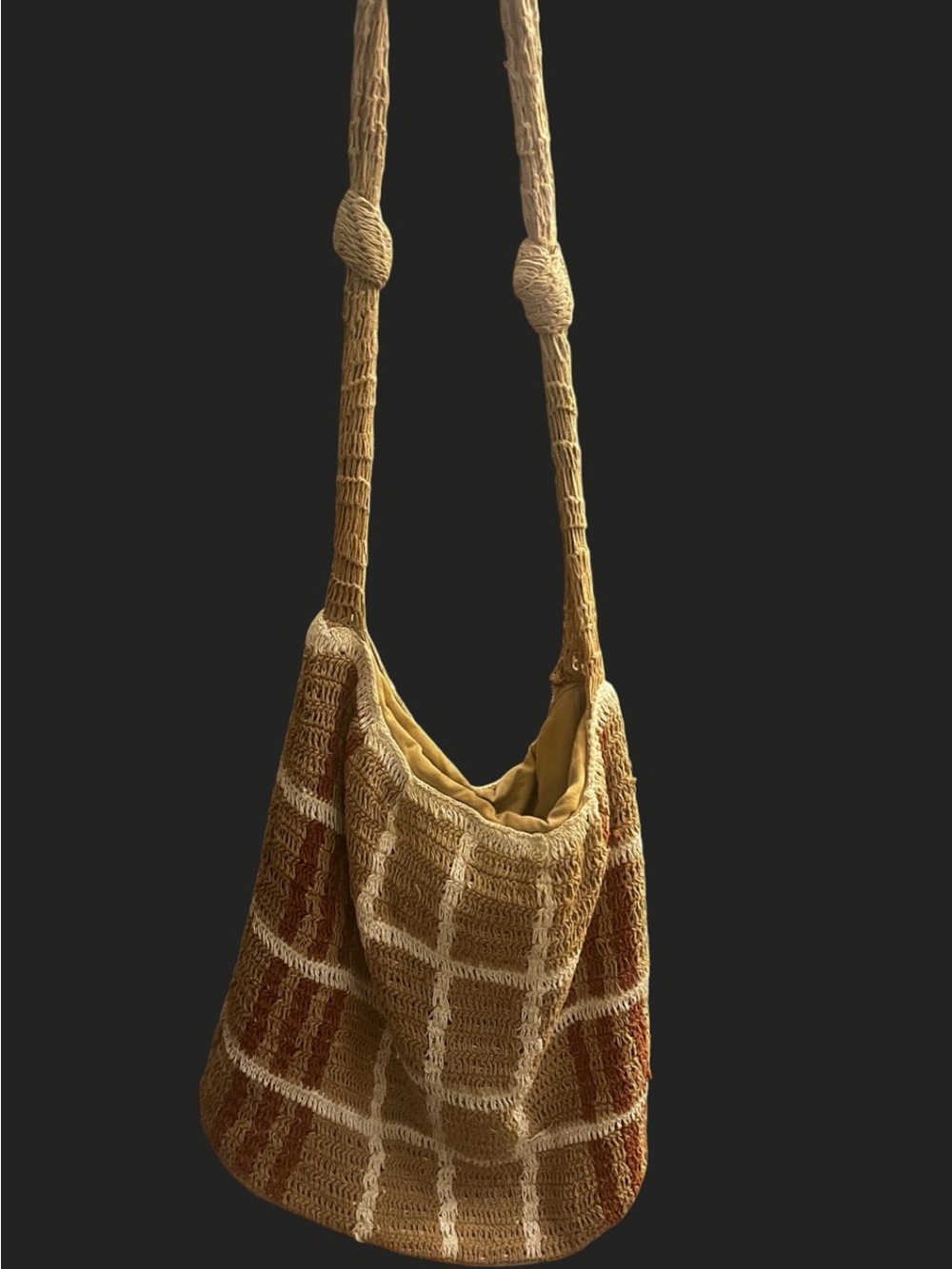 Anthropologie Boho Crochet Woven Hobo Shoulder Bag Y2K